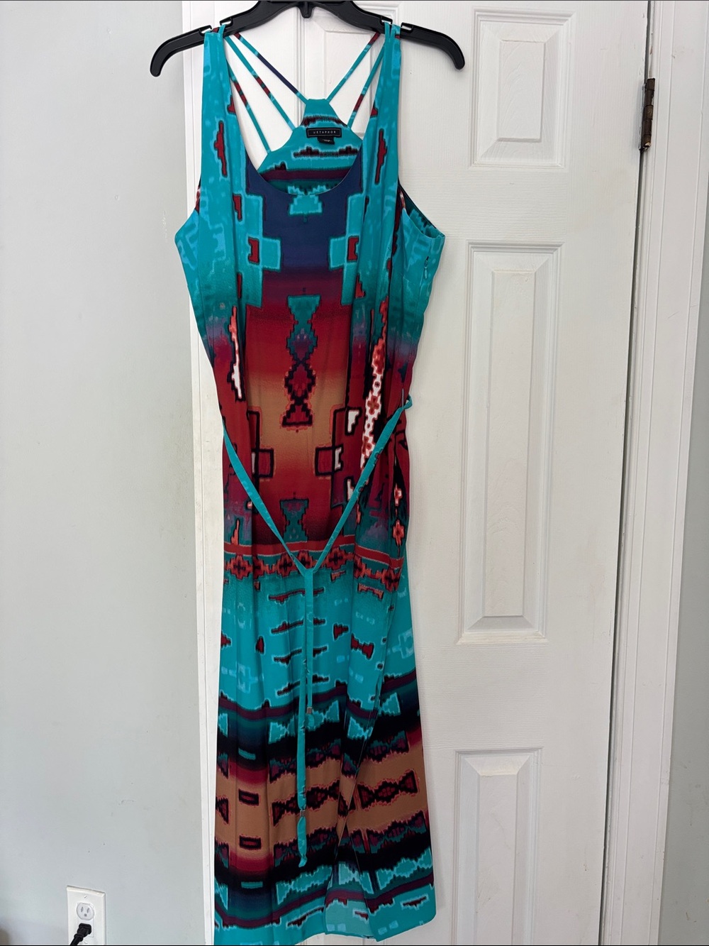 Metaphor Turquoise and Coral Strappy Maxi Dress